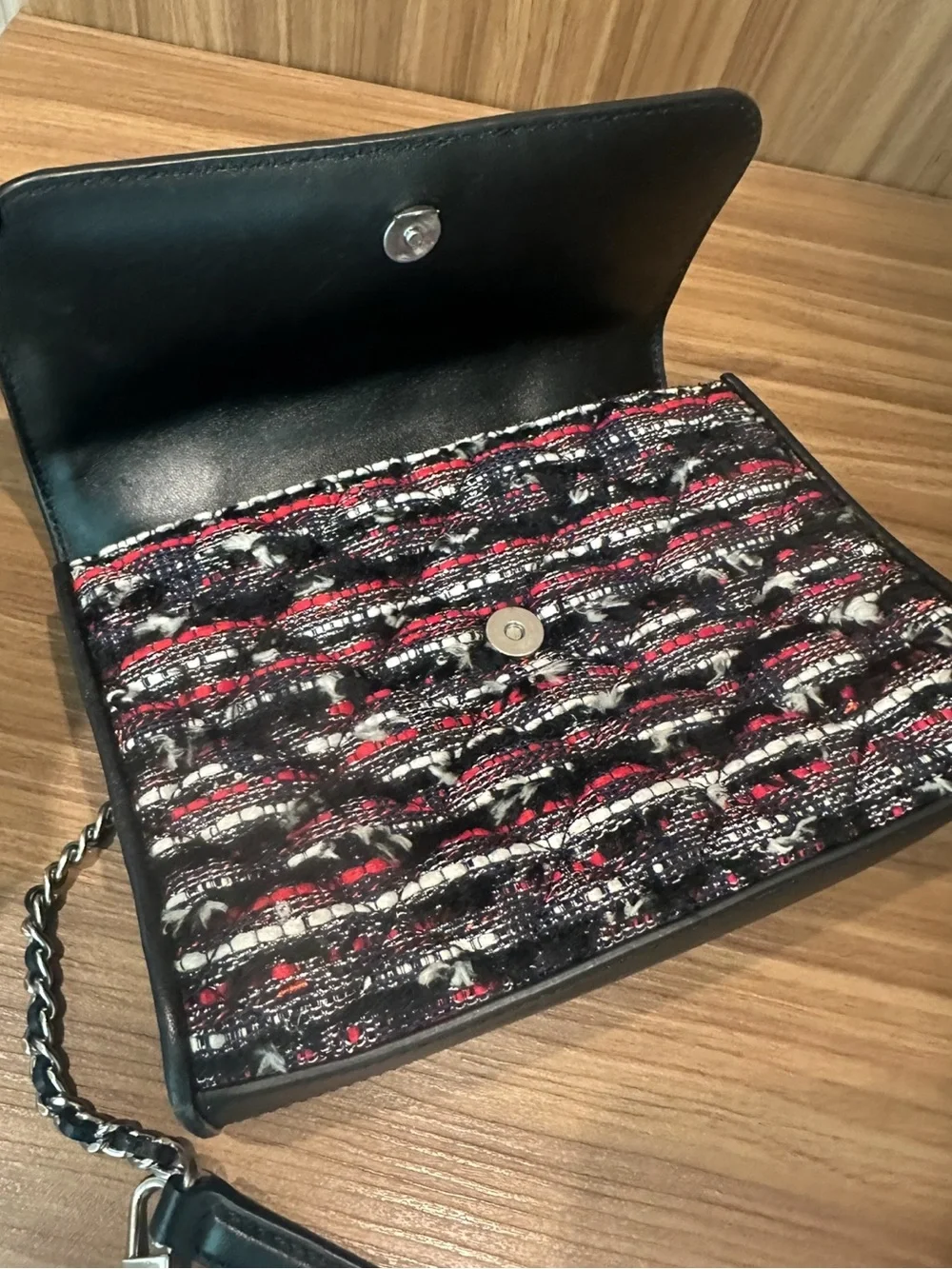 Tory Burch Tweed Chain-Handle Flap Shoulder Crossbody Bag with Tassel Black
